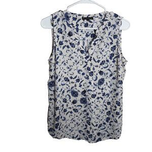 Adrianna Papell Blouse Women's Medium Tank Top Sleeveless Blue Floral V-Neck